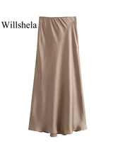 Willshela 2024 Black Satin Skirt Woman High Waist Elegant Long Skirts For Women Fashion Summer Midi Skirt Office Women's Skirts