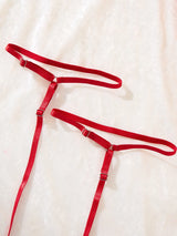 Sexy Bra And Garter Belt Lingerie Hot Red Babydoll Dress Erotic Women Exquisite 3-Piece Sets Thong Nightgown Set With Leg Rings