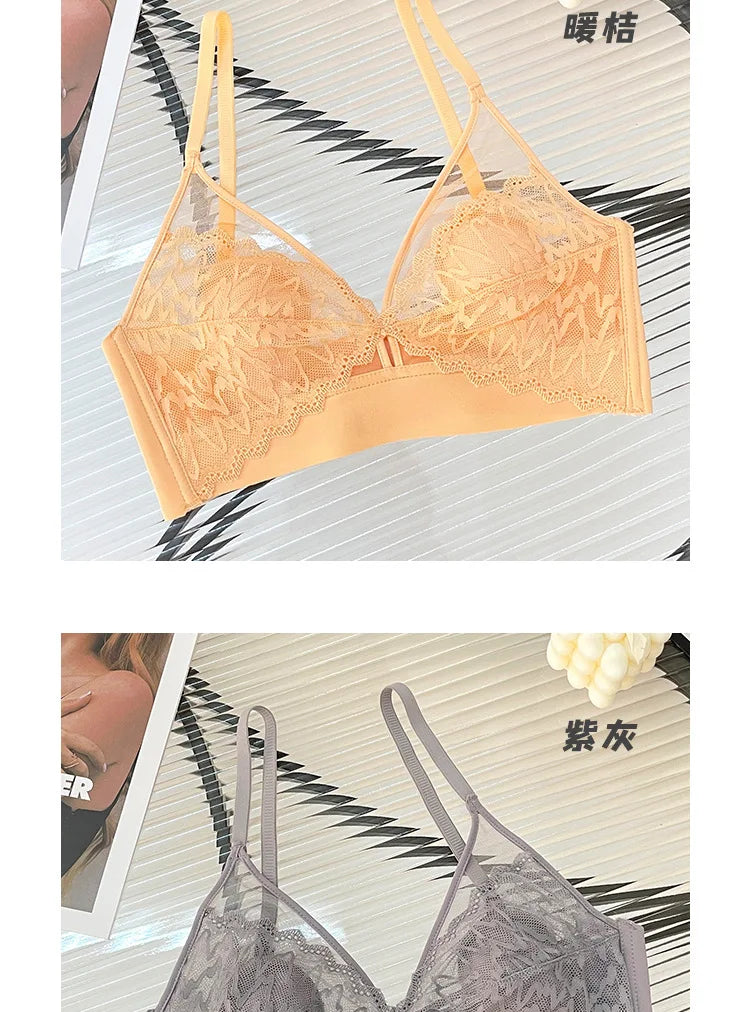 Sexy Lace Crop Top Deep V Backless Camisole Hollow Mesh Bra Female Solid Color Seamless Underwear Removable Chest Pad Tank Top