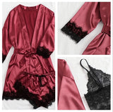 2025New Women's Pajama Fashion 4-piece Set Lace Satin Strap Sexy Pajama Set Dress Skin friendly Comfortable Casual Pajama Skirt