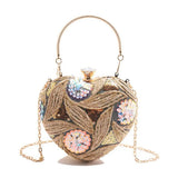 Wrist Bag Glitter Sequin Evening Banquet Bag Embroidery Elegant Heart Shape Handbag Sweet Large Capacity Ladies Clutch Bag Party