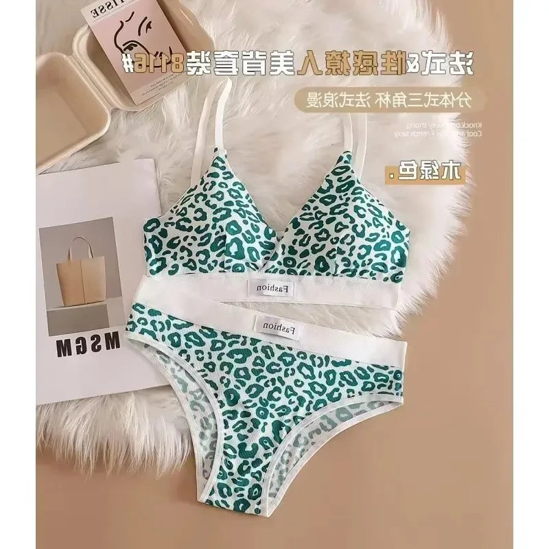 1/3/8Pcs Seamless Bra Set Low Waist Panties Leopard Bralette Sexy Lingerie Set Vneck Sport Brassiere Female Cotton Underwear Set