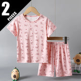 2-piece Summer Children's Comfortable And Versatile Cute Short sleeved Shorts Set For Boys And Girls Casual Home And Outdoor Set