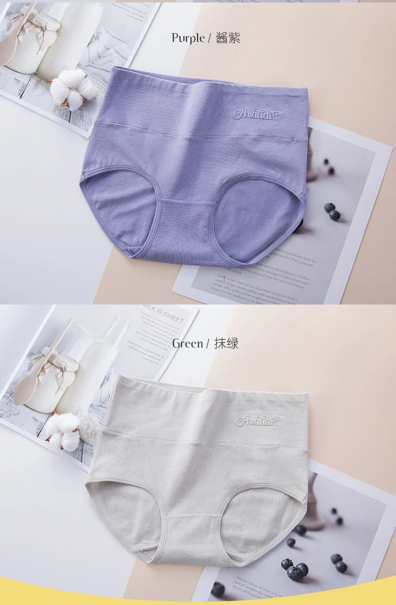 4Pcs/Set High Waist Cotton Panties Women Body Slimming Underwear Solid Briefs Plus Size Underpants Female Breathable Lingerie
