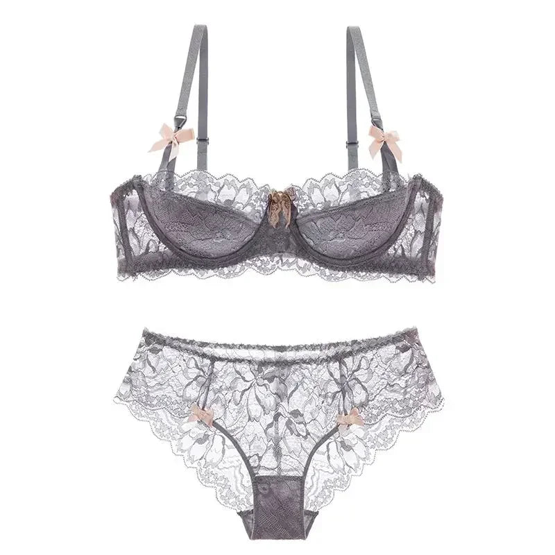 MOYISU French Romantic Lace Comfortable Breathable セクシー Tushy Slim Bra Collection Pure Desire Girls Push Beautiful Underwear SET
