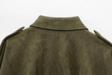 HH Women Brown Green Suede Jacket Loose Casual Bomber Coat Lapel Zipper Long Sleeve Jackets Vintage Lady Motorcycle Outwears