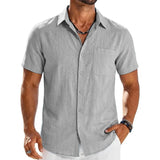 Mens Summer Solid Color Short Sleeve Tees and Premium Breathable Elegant Casual Shirts Hawaiian Inspired Cotton Linen Tops