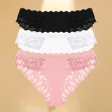 FINETOO 3Pcs Lace Hollow Out Underwear for Women Sexy Low-Waist Floral Briefs Female Invisible Breathable Lingerie Soft Intimate