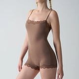 Summer Hot Girl Lace Edge Shoulder Strap Adjustable Jumpsuit Tight Fitting Vest Bodysuits Women's Sports Yoga Shapewear Camisole