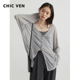 CHIC VEN Women's Cardigan New V-neck Long Sleeved Female Shirt Female Jumpers Sun Protection Woman Top Spring Summer 2026