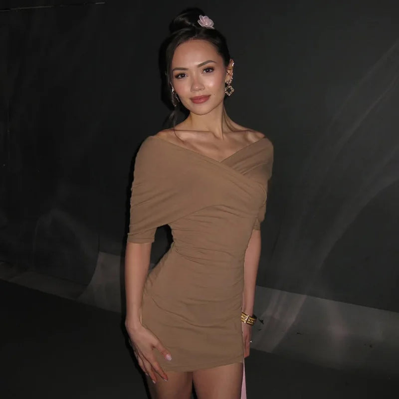 Nsauye 2026 Casual Summer Women Dresses Mini Bodycon Short Sleeve Sexy V Neck Party Evening Wrap Night Club Dress Outfits