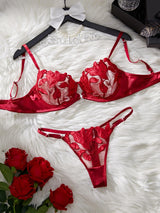 Floral Embroidery Sexy Lingerie Set Women Transparent Bralette Underwire Push Up Bra Panty 2 Piece Set