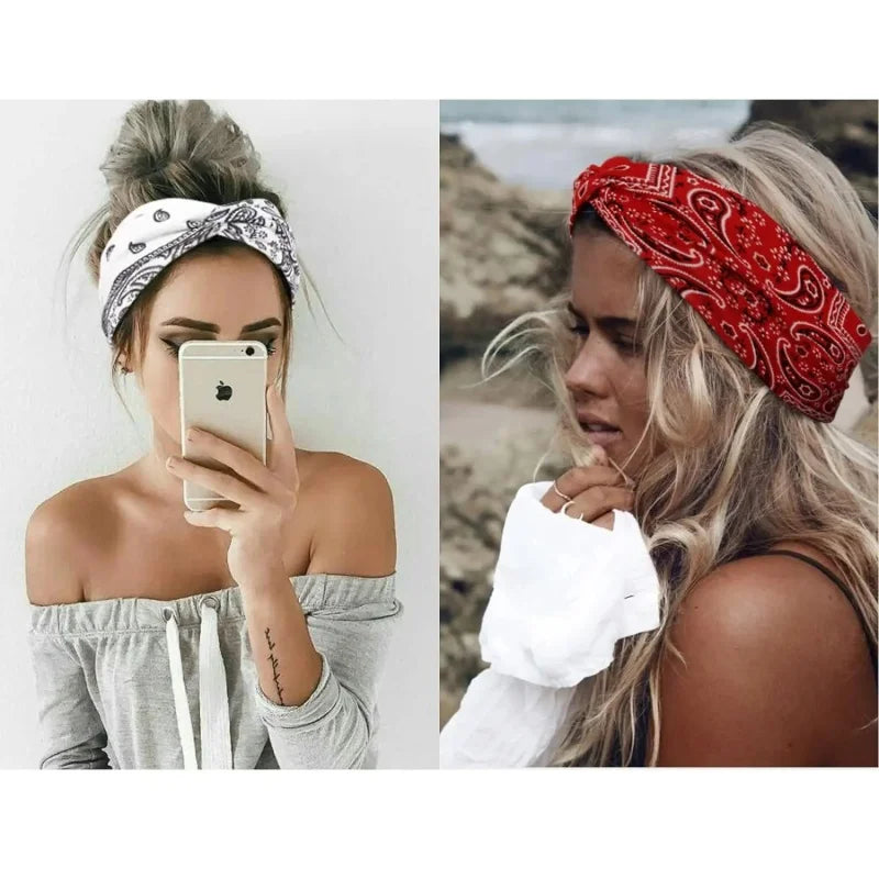4PCS Headbands for Women Knotted Headband Elastic Head Bands Women's Hair Band Non-Slip Turban Printed Stylish Sport Sweat Hair Wrap for Girls Cute Hair Accessories