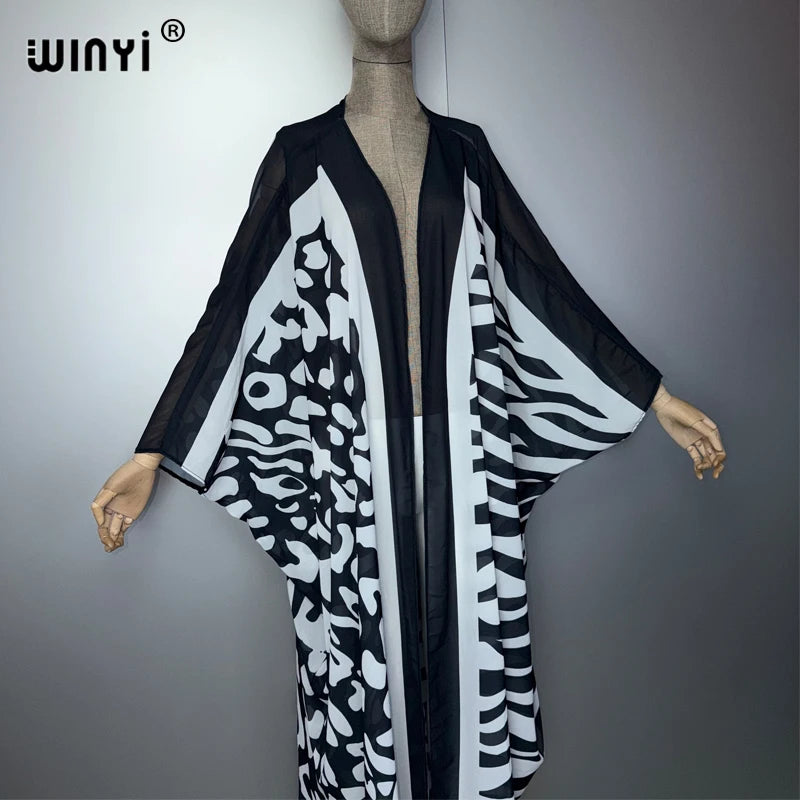 WINYI Africa Bohemia Print Kimonos Loose Dresses for Woman Cardigans Beach Outfits Kaftan Beach Cover Up Evening Dress Maxi Coat
