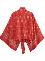 Boho Queens Red Floral Beach Kimono Short Robe Swimsuits Women Fashion Batwing Sleeves Rayon Bohemian Bikini Cover Ups Beachwear