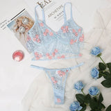 Lace Floral Embroidery See Through Bra Panties Set Women Underwear Erotic Sexy Lingerie Female 2 Pieces Bra Brief Sets
