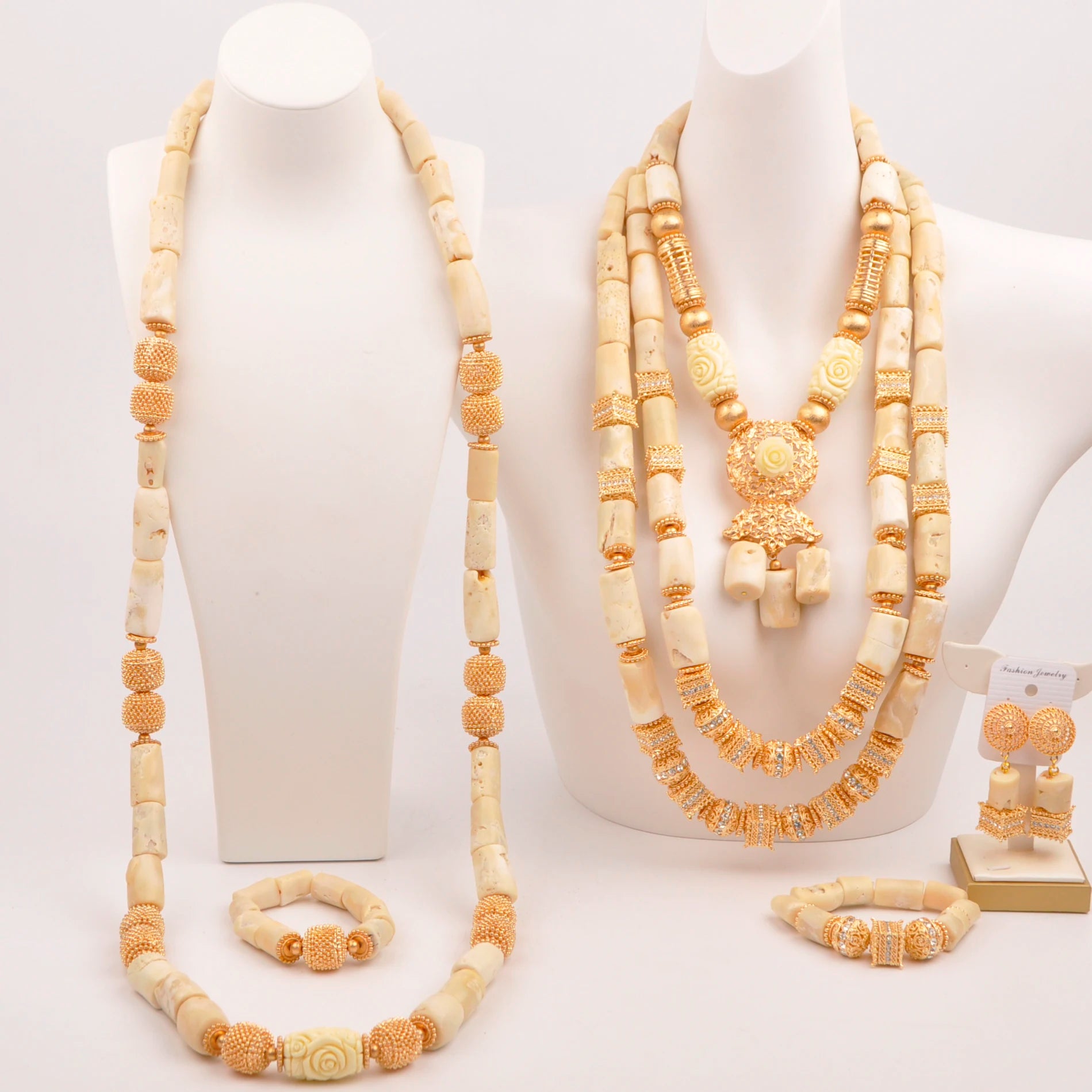 32inches 2Layers orange artifinal nigerian coral bead jewelry set wedding