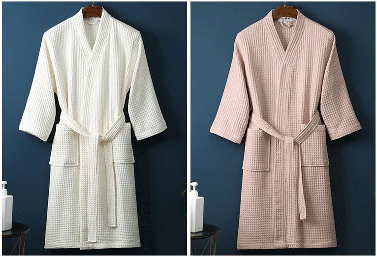 Cotton Terry Robe for Spring and Summer Thin Morning Robe Long Sleeve Waffle Bathrobe Hotel Beauty Bath Towel for Couples