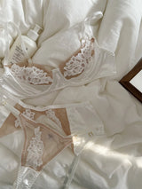 Embroidered flowers lingerie three-piece underwear thin bras breathable top push up women large size bra set