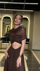 Mozision Hollow Out Short Sleeve Sexy Maxi Dress Women Fashion O Neck Ruched High Waist Bodycon Club Party Long Dress Female