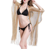 Swimsuit Cover-ups  Fashion Tassel Gold Bikini Beach Cover Up Sexy Beach Dress Tunics for Women Summer Wear See Through