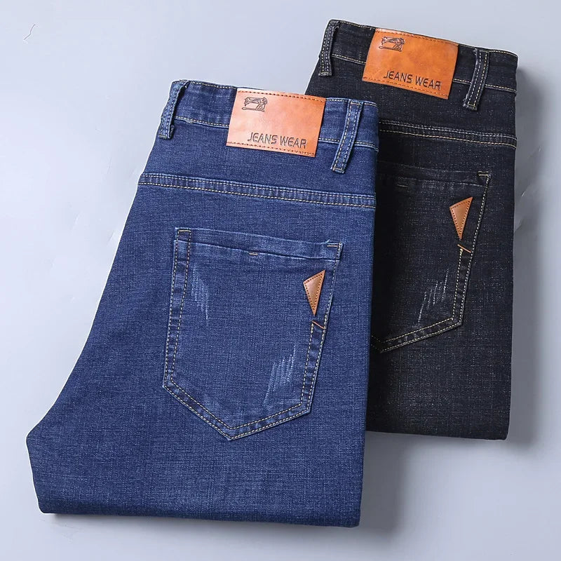 Men Fashion Straight Jeans Men 2026 New Stretch Slim Fit Pants Comfortable Soft Business Denim Trousers Male Brand Clothing
