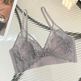 Sexy Lace Crop Top Deep V Backless Camisole Hollow Mesh Bra Female Solid Color Seamless Underwear Removable Chest Pad Tank Top