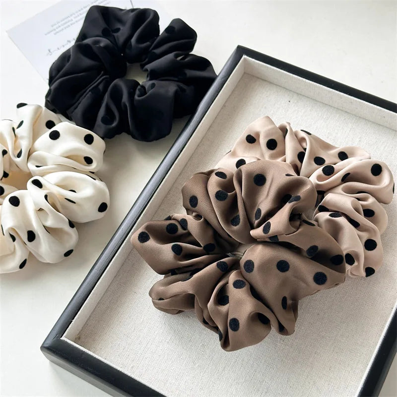 Korean Women Hair Simple Satin Scrunchies Wave Point Hair Band For Girls Ponytail Holder Rubber Bands Hair Ties Hair Accessories