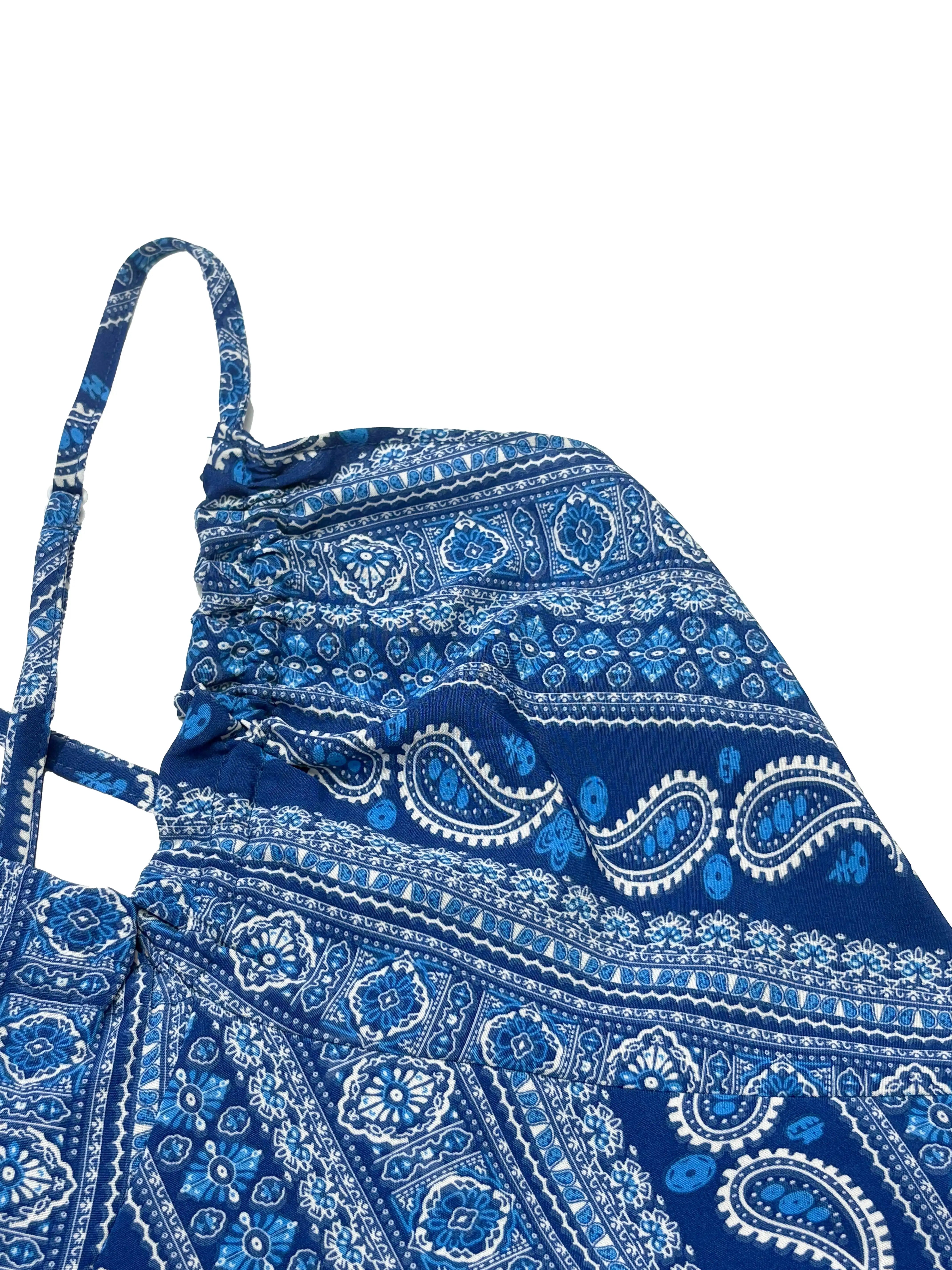 Women's Summer Ethnic Pattern Backless Split Thigh Dress Ladies Summer Clothes Boho Fashion Frill Trim Long Dress for Beach