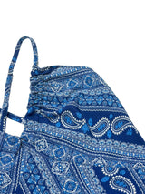 Women's Summer Ethnic Pattern Backless Split Thigh Dress Ladies Summer Clothes Boho Fashion Frill Trim Long Dress for Beach