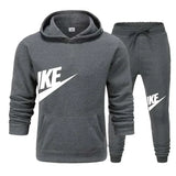 New men's casual fitness and running sportswear for autumn and winter, fashionable printed loose hooded pullover + long pants se
