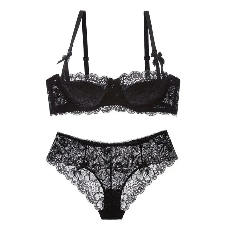 MOYISU French Romantic Lace Comfortable Breathable セクシー Tushy Slim Bra Collection Pure Desire Girls Push Beautiful Underwear SET