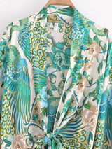 Boho Queens Peacock Short Robe Kimono Swimsuits Women Fashion Floral Batwing Sleeves Rayon Bohemian Bikini Cover Ups Beachwear
