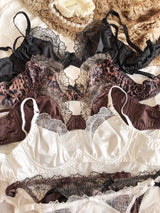 French Ultra Thin Women Lingerie Set Sexy Satin Lace Splicing Comfort Bras Leopard Print Temptation Bra and Thong Sets Underwear