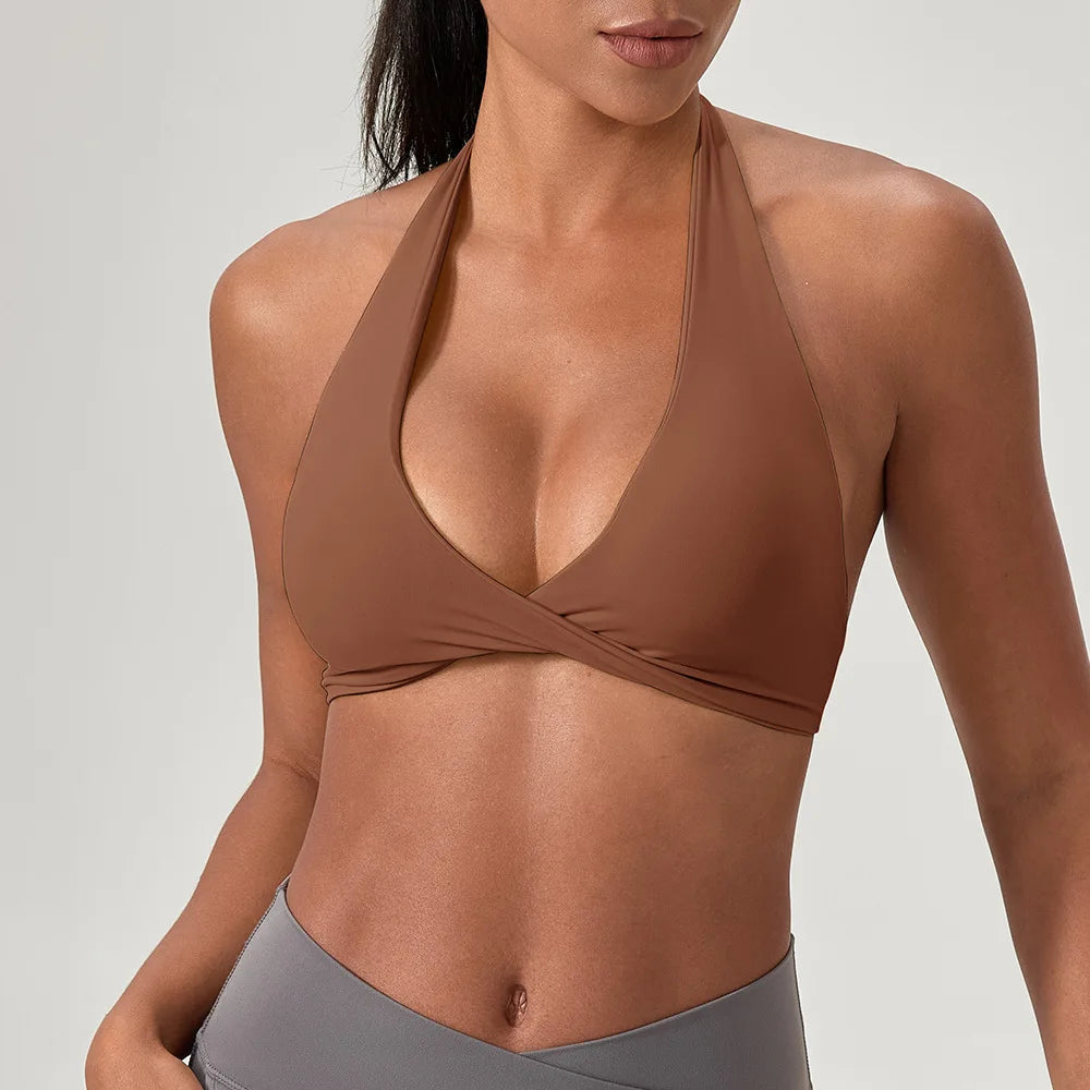 YOGA Naked Feeling Strappy Padded Sports Bras for Women - Fitness Workout Top Criss Cross Back Yoga sports Bras No steel ring