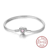 Bracelet Original 925 Sterling Silver Charm Bracelet 17-20CM Love Heart Pave Zirconia Bracelet for Women DIY Charm Jewelry Gifts