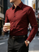 New Men Shirt Elegant Fashion European Long Sleeve Classic Smart Casual Elastic Anti-pilling Male Business Dress Shirts