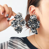 Chiffon flower multi-layer earrings, summer beach vacation style exaggerated earrings design, light luxury, niche