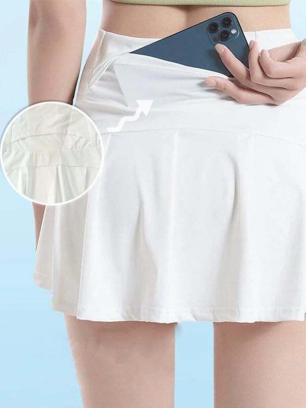 Women's High Waisted Cooling Ice Silk Skort - Quick-Dry, Anti-Exposure, Side Pockets, UV Protection for Yoga Running Fitness