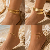 Exquisite Gold Plated Anklets for Women Minimalist Adjustable Curved Shaped Ankle Bracelets Summer Beach Foot Jewelry Gift