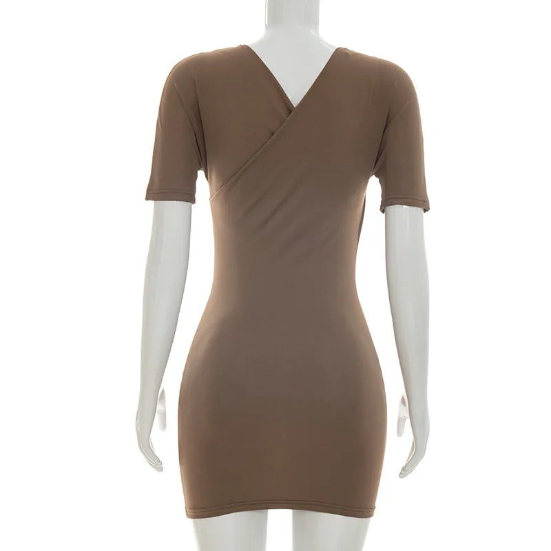 Nsauye 2026 Casual Summer Women Dresses Mini Bodycon Short Sleeve Sexy V Neck Party Evening Wrap Night Club Dress Outfits