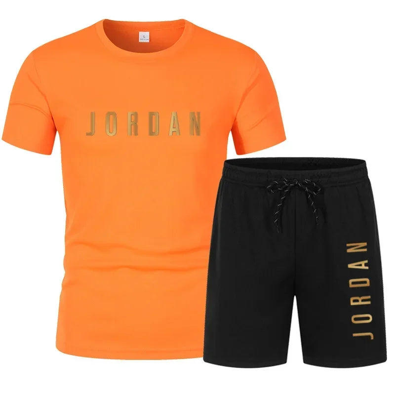 Summer Fashion Trendy Casual Sports Two Piece Set Youth Men's Short sleeved T-shirt+Shorts Set