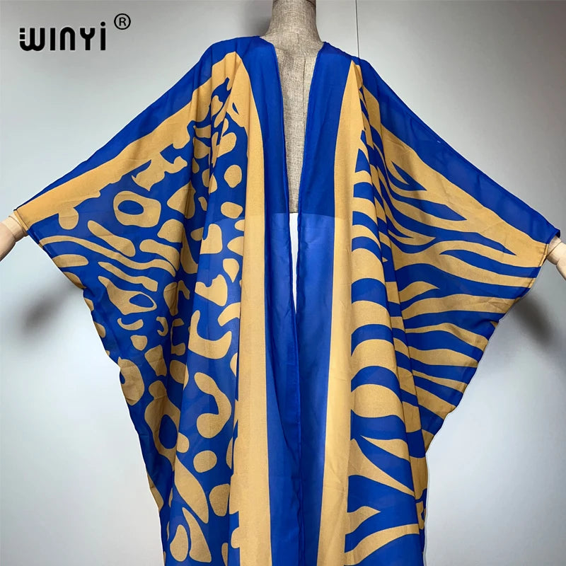 WINYI Africa Bohemia Print Kimonos Loose Dresses for Woman Cardigans Beach Outfits Kaftan Beach Cover Up Evening Dress Maxi Coat