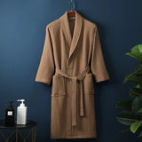 Cotton Terry Robe for Spring and Summer Thin Morning Robe Long Sleeve Waffle Bathrobe Hotel Beauty Bath Towel for Couples