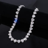 Yupsk 45CM/20CM Shiny Heart Rhinestone Hip Hop Rock Tennis Chain Bracelet Necklace for Women Men Trendy Jewelry Set Gift
