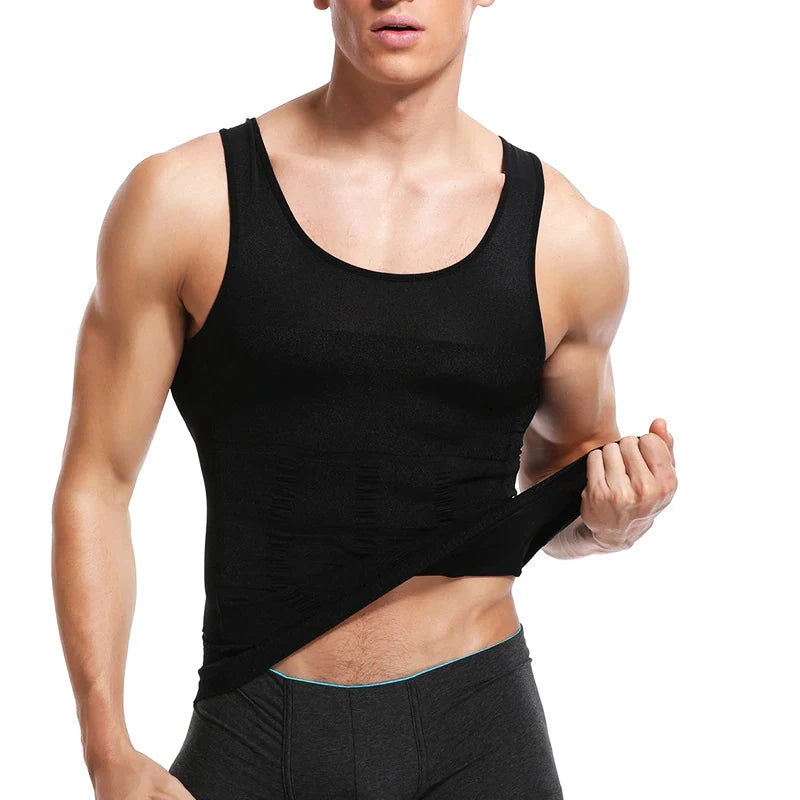 Men Slimming Body Shaper Abdomen Reducer Underwear Tank Top Sleevelss Wide Strap Shapewear Fitness Posture Correct Belly Abdominal Fat Reducer Vest Breathable Soft Waist Trainer S-3XL