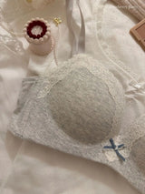 Teenage Sexy Lace Floral Bra Set Comfortable Non-steel Ring Beauty Back Small Breasts Gathered up Support Anti-Sagging Bra Set