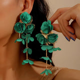 Chiffon flower multi-layer earrings, summer beach vacation style exaggerated earrings design, light luxury, niche
